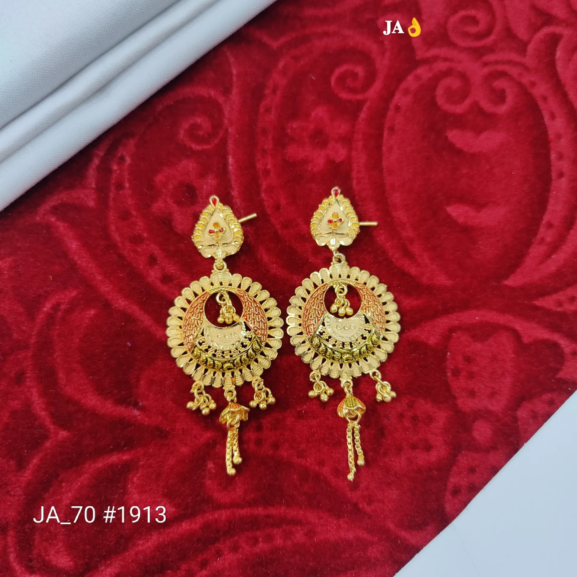 Gold Traditional Chandbali Tassel Earrings DN-1913