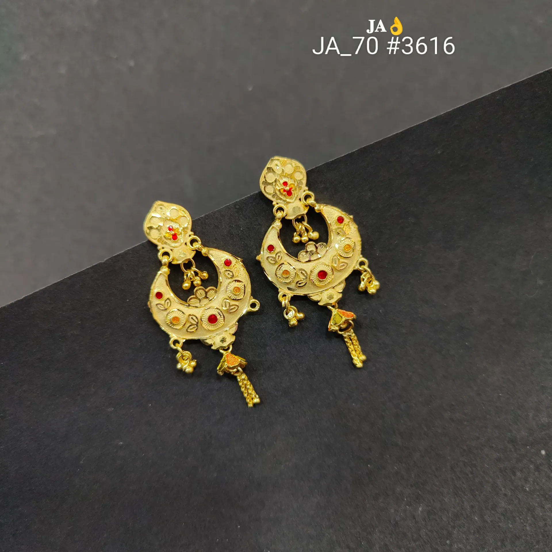 Gold Traditional Crescent Statement Earrings  DN-3616
