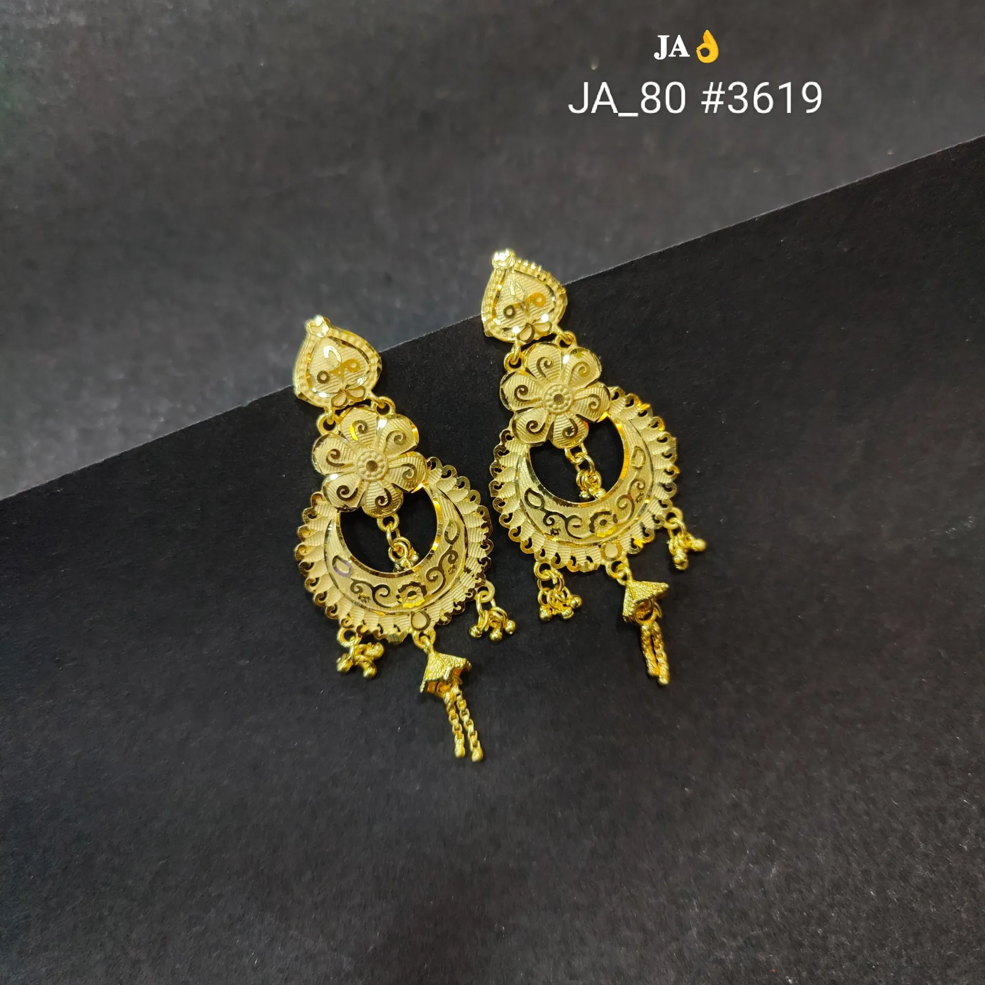 Gold Traditional Floral Chandbali Earrings  DN-3619