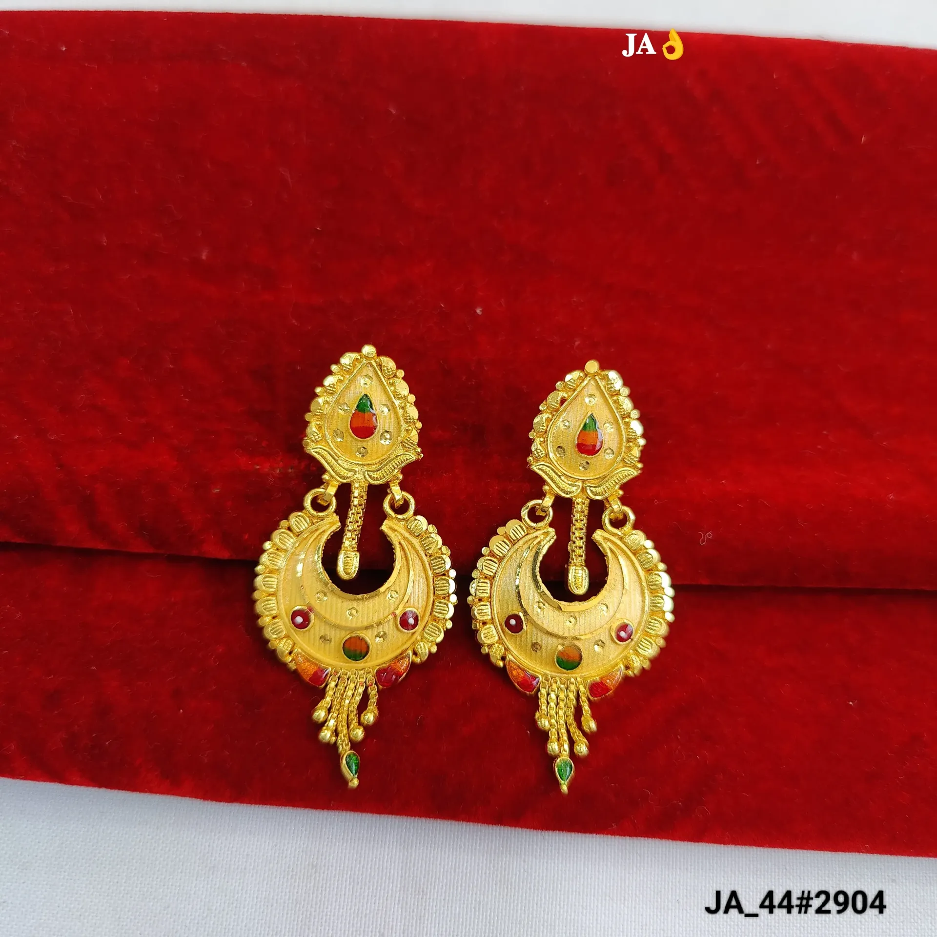 Gold Traditional Crescent Enamel Tassel Earrings DN-2904