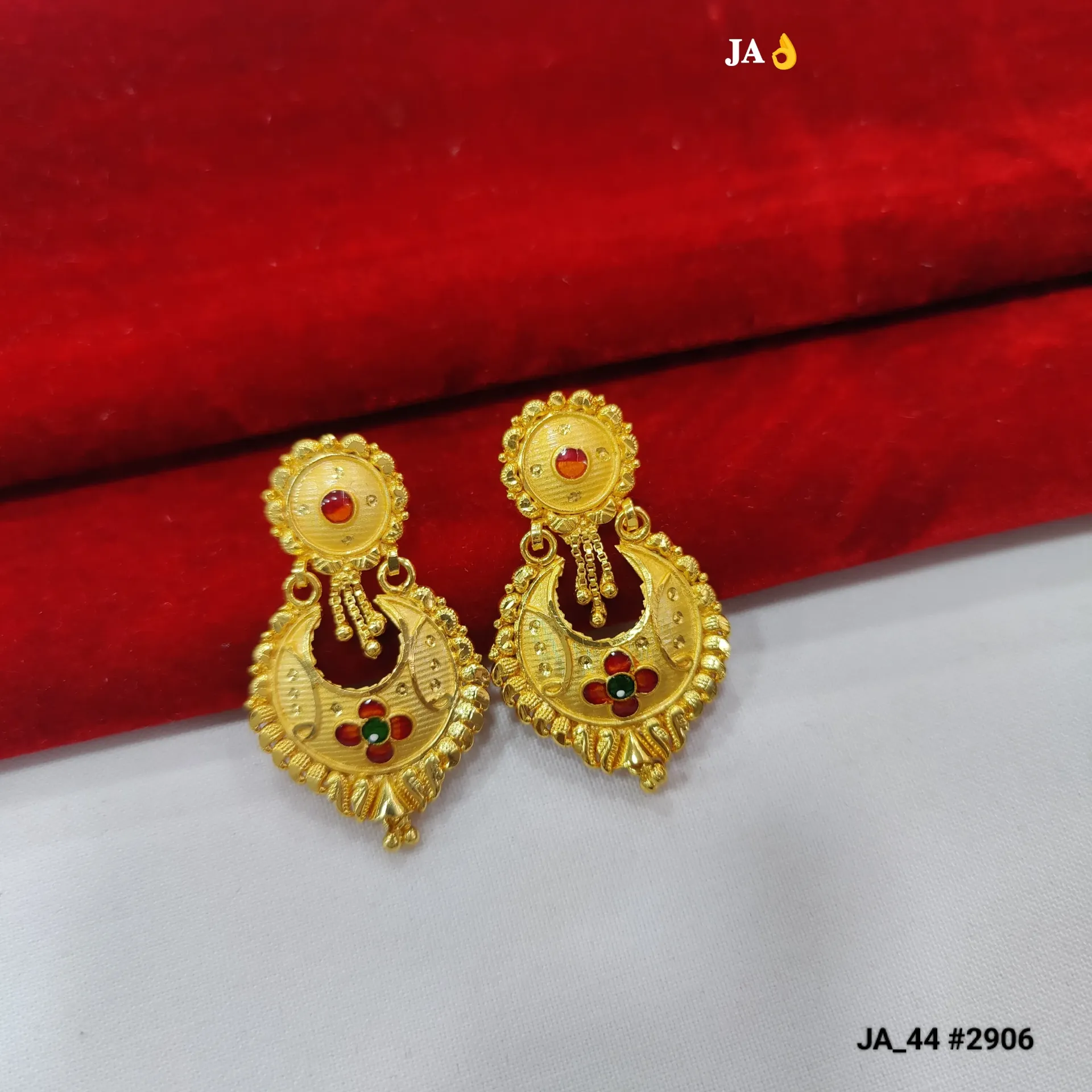 Gold Traditional Crescent Enamel Earrings DN-2906