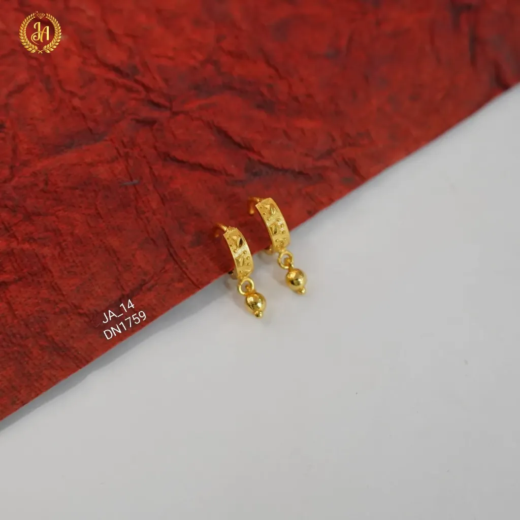 Classic Engraved Gold Bead Hoop Earrings DN-1759