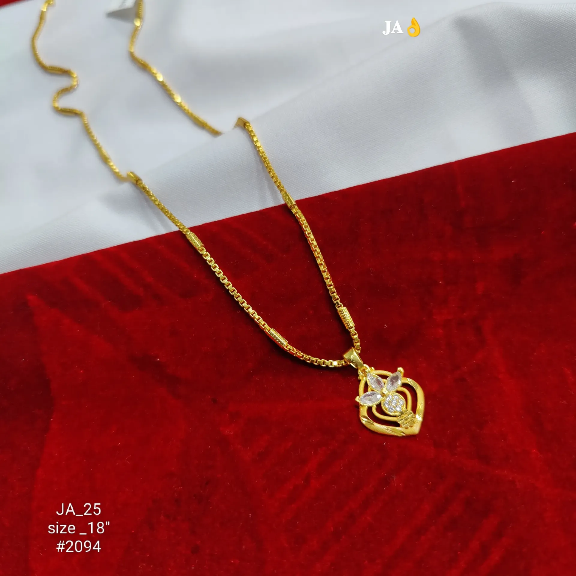 Gold Plated CZ Floral Heart Pendant Chain DN-2094