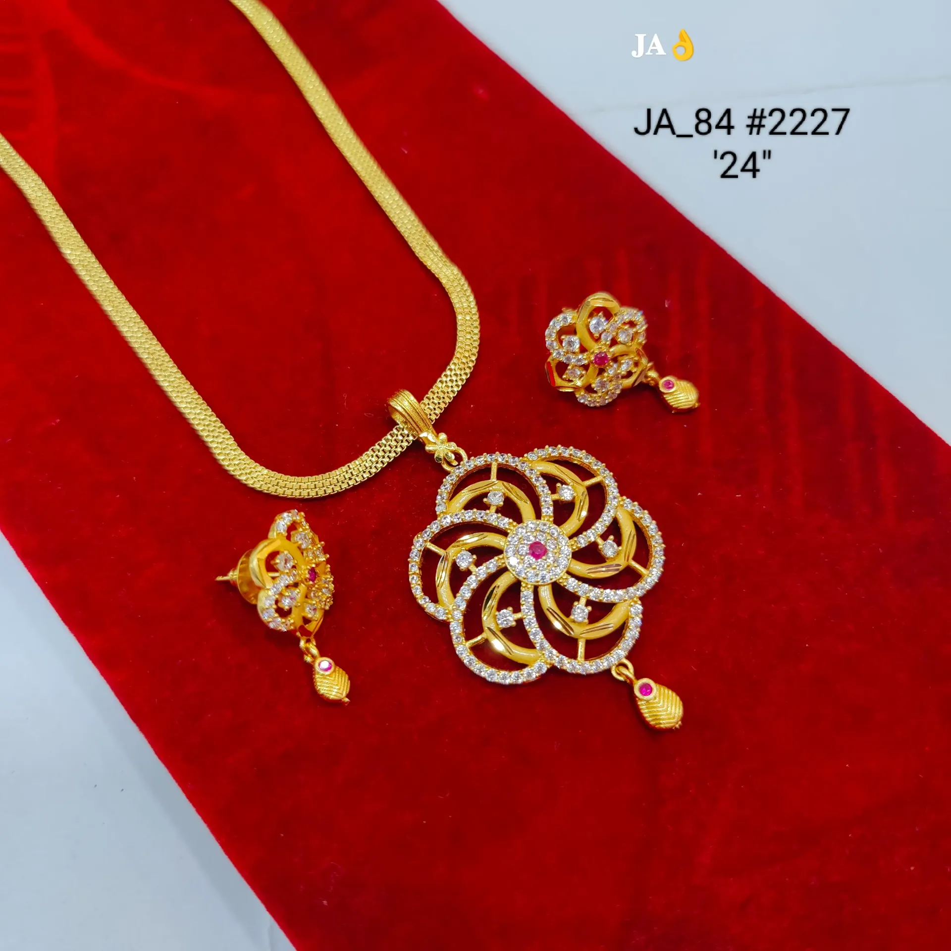 1 Gold Plated Floral Designer Pendant Set with Earring DN-2227 "24"