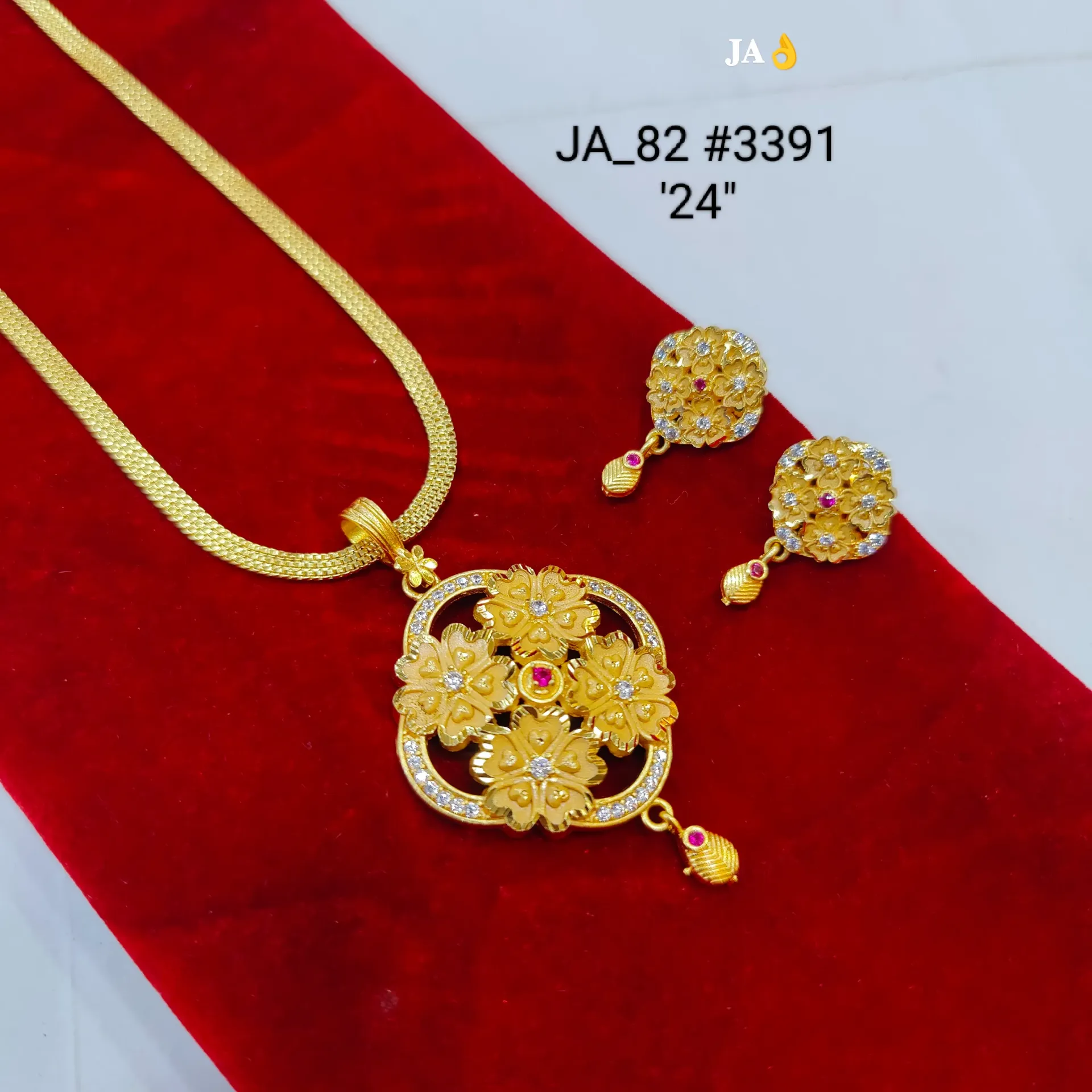 One Gold Plated Floral Designer Pendant Set with Stone Work & Chain DN-3391 "24"