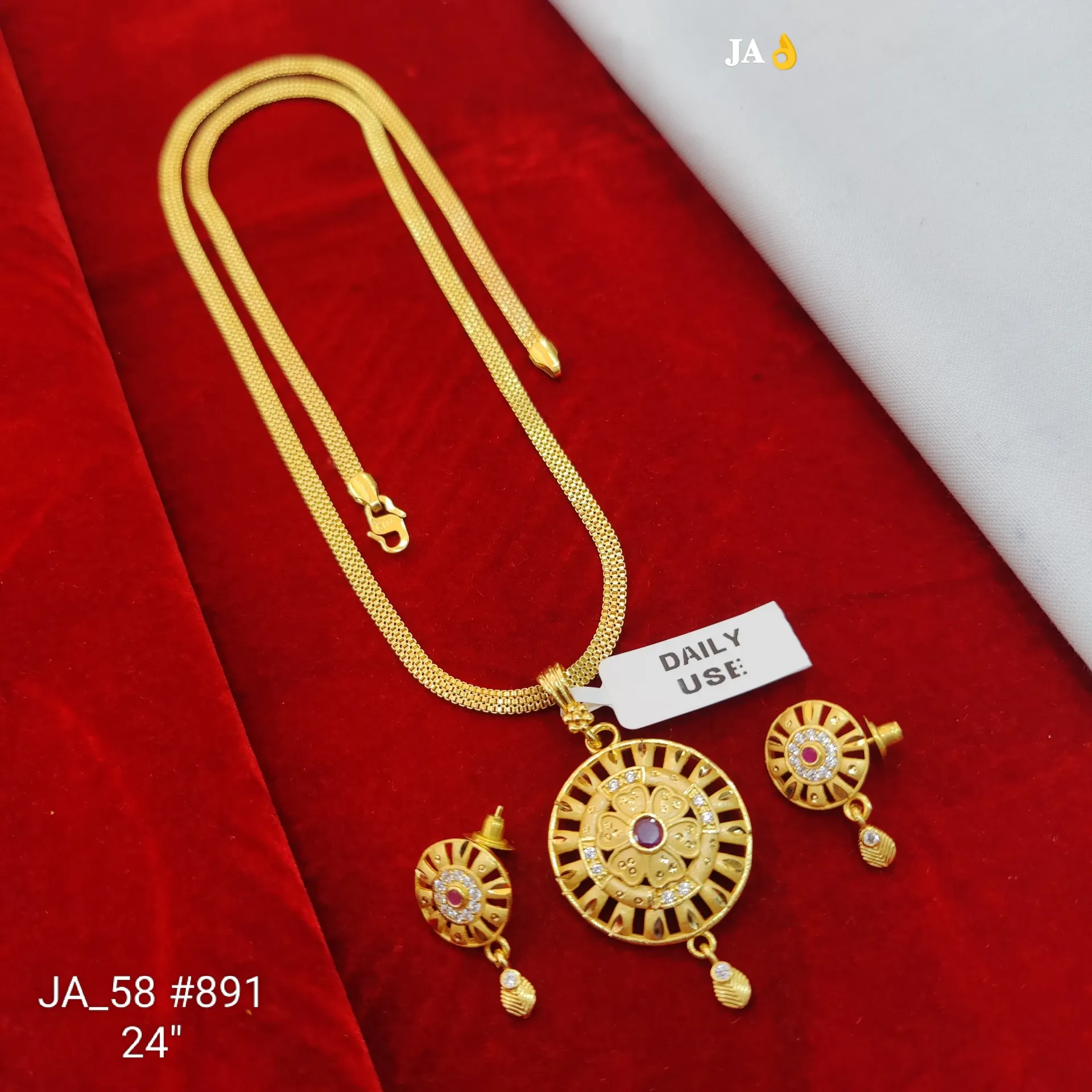 Gold Plated Floral Pendant Set with Earrings DN-891