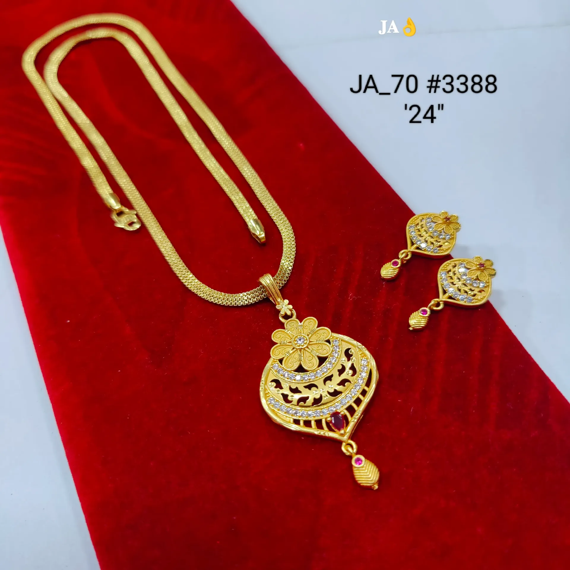 Gold Plated Floral Paisley Pendant Set with Earrings DN-3388