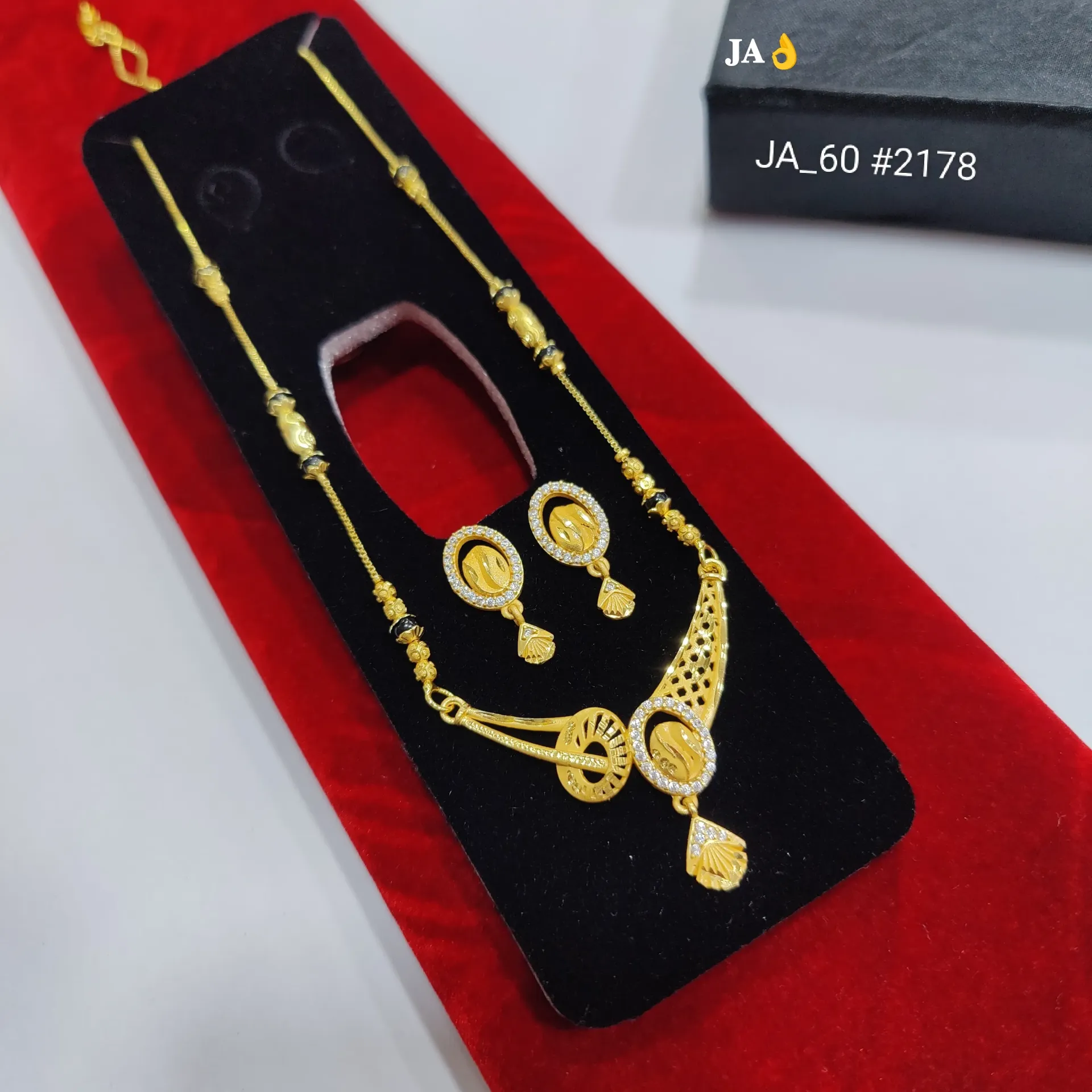 Gold Plated Short Mangalsutra Set with Earrings DN-2178