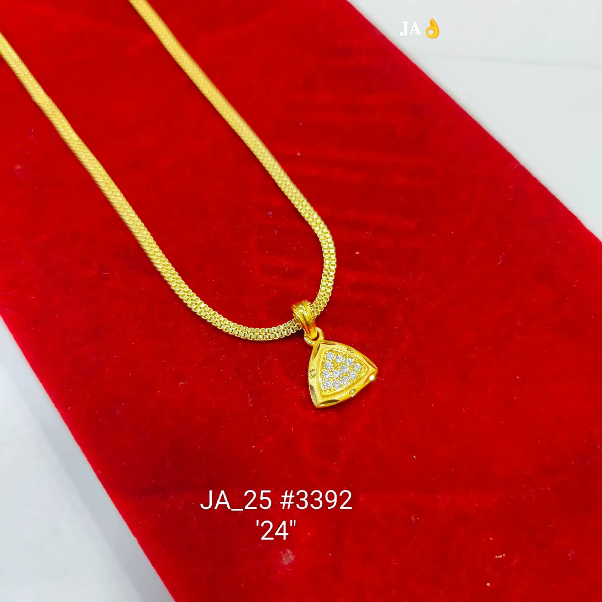 One Gram Gold Plated Heart Floral Designer Pendant Set with Stone Work & Chain DN-3392 "24"