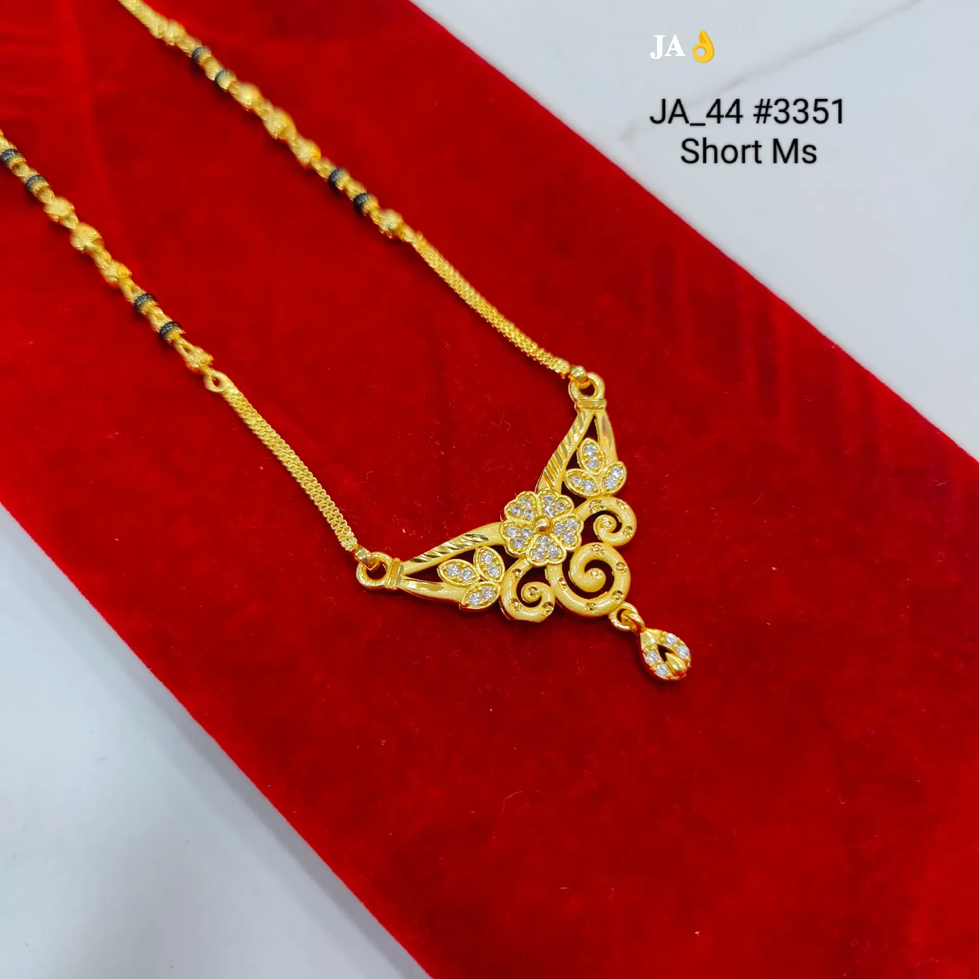 Gold Plated Floral Designer Short Mangalsutra with CZ Stones DN-3351