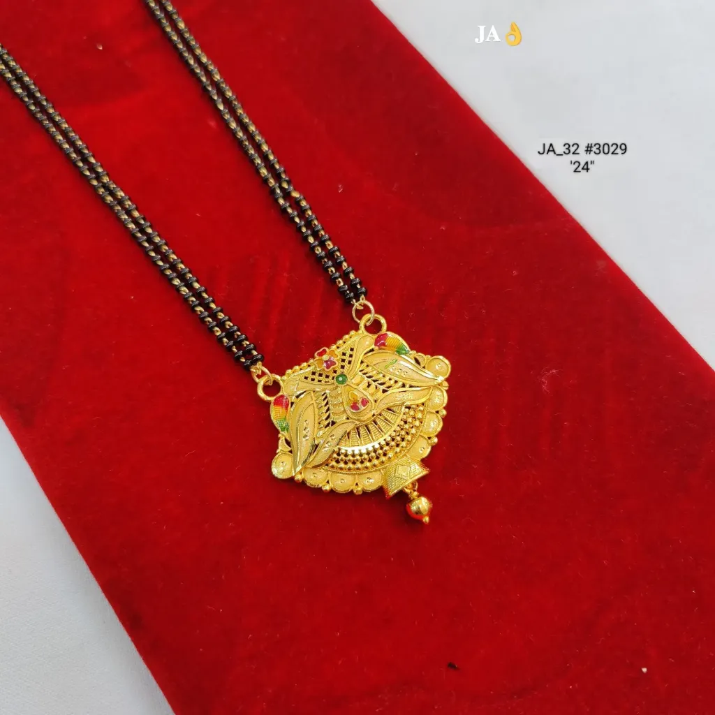 Traditional Gold Mangalsutra Pendant Necklace – Regal Peacock Motif Design DN-3029 "24"