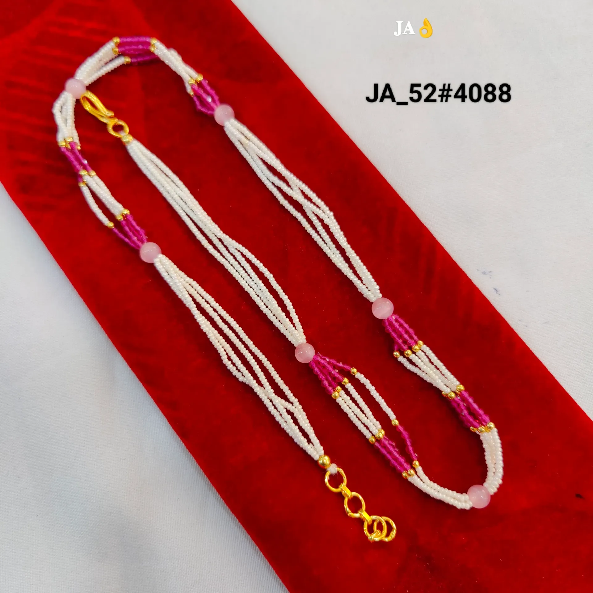 Gold Plated Pink & White Crystal Chain DN-4088
