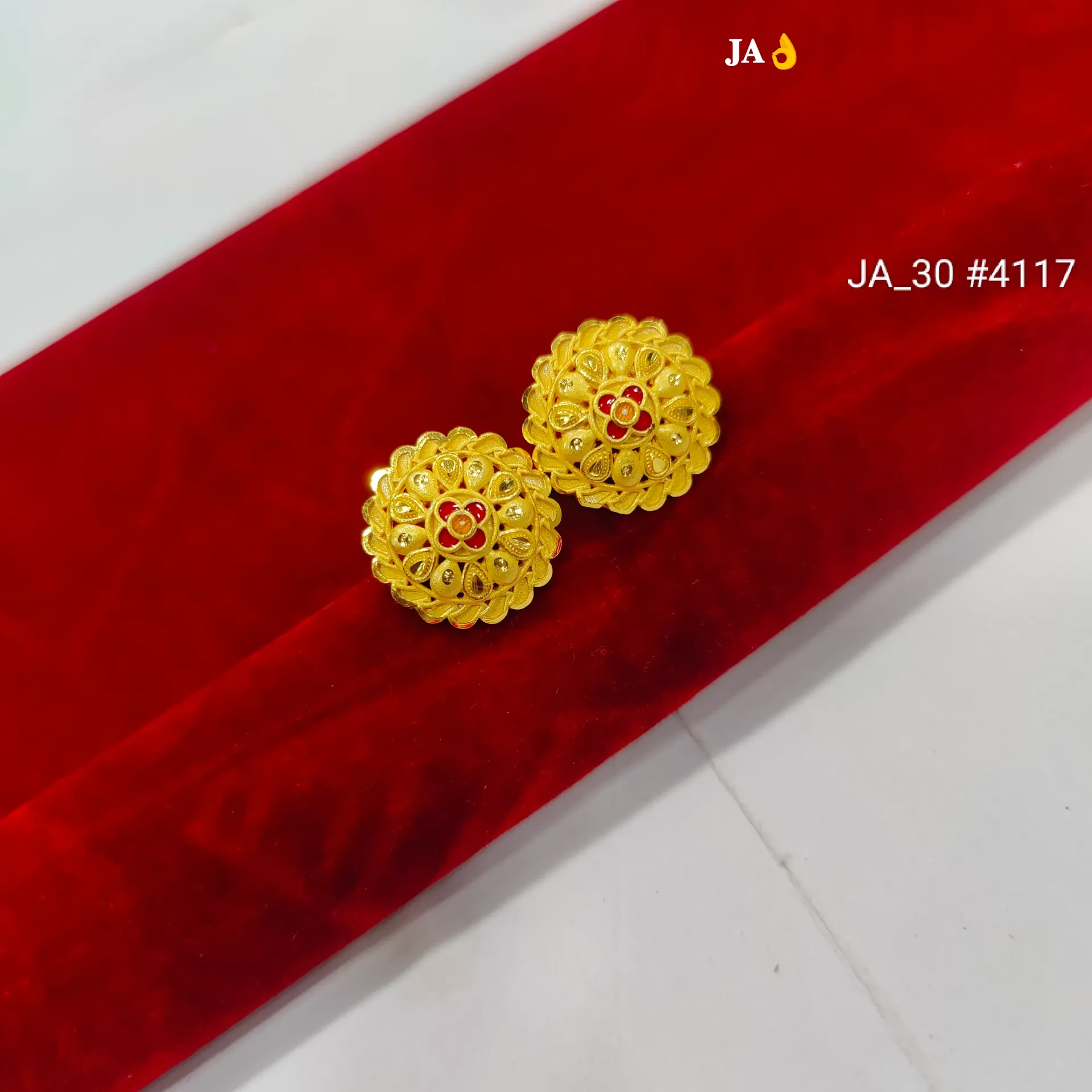 Floral Dome Gold Stud Earrings with DN - 4117