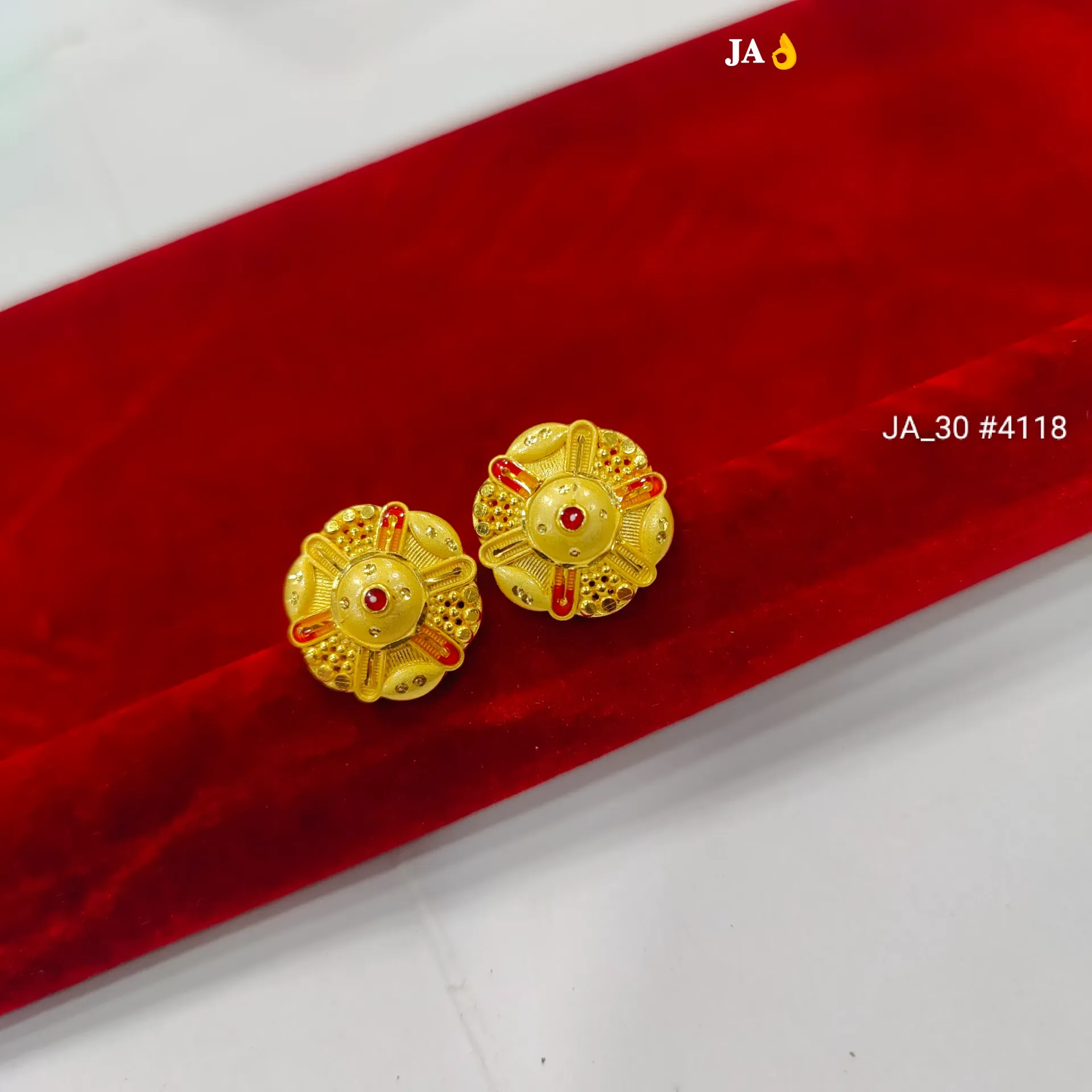 Geometric Dome Gold Stud Earrings with DN - 4118