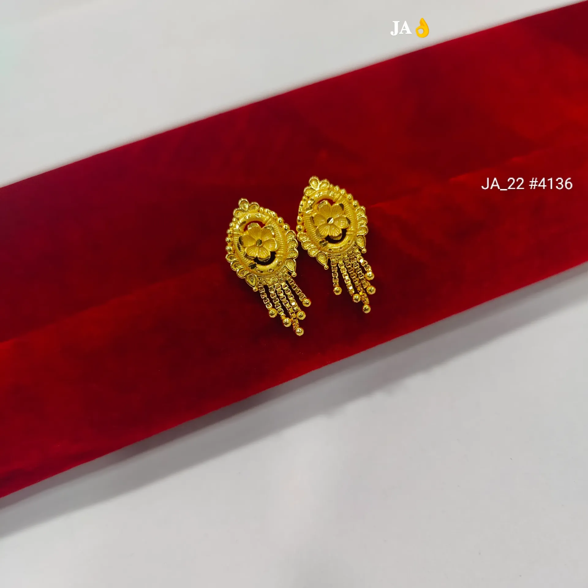 Delicate Floral Oval Gold Dangle Earrings DN - 4136