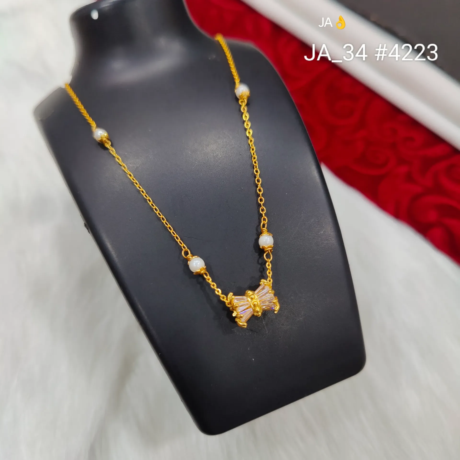 Women's Gold Plated Pearl Station Mangalsutra DN-4223