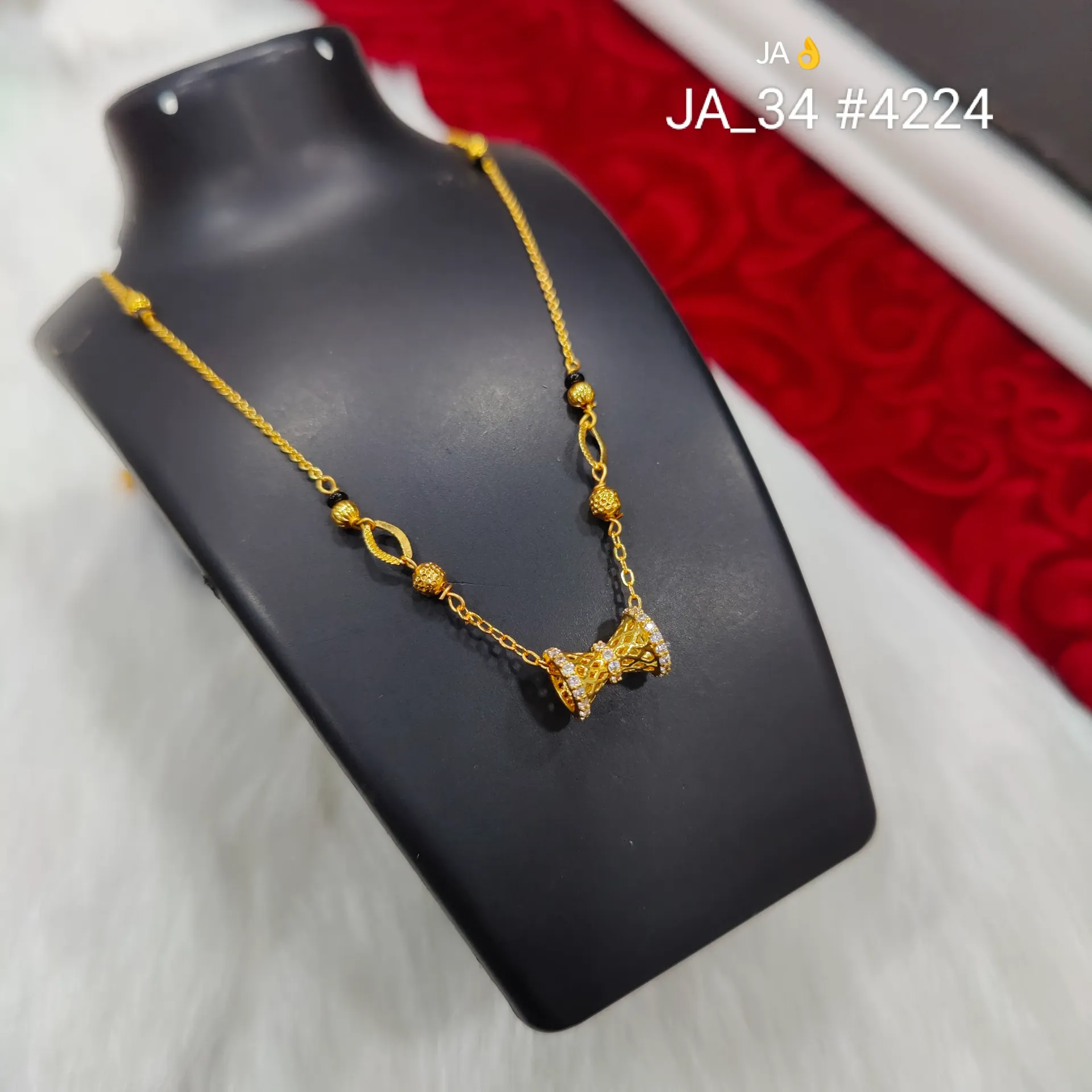 Women's Gold Plated Black Beads Mangalsutra DN-4224