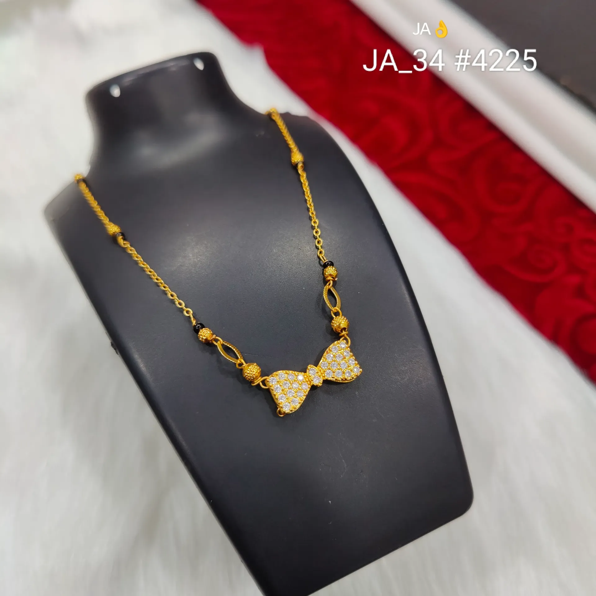 Women's Gold Plated Black Beads Mangalsutra DN-4225