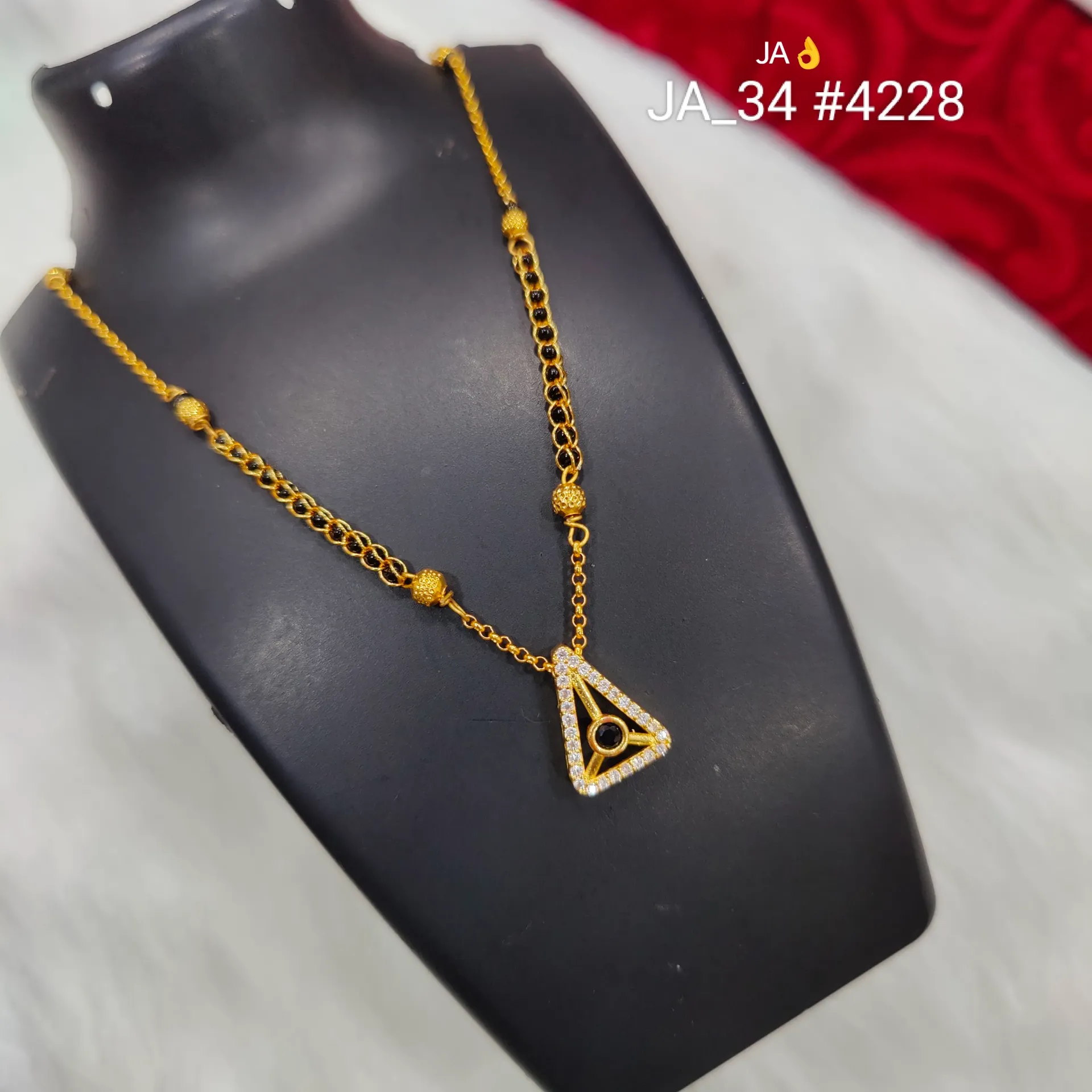 Women's Gold Plated Black Beads Mangalsutra  DN-4228