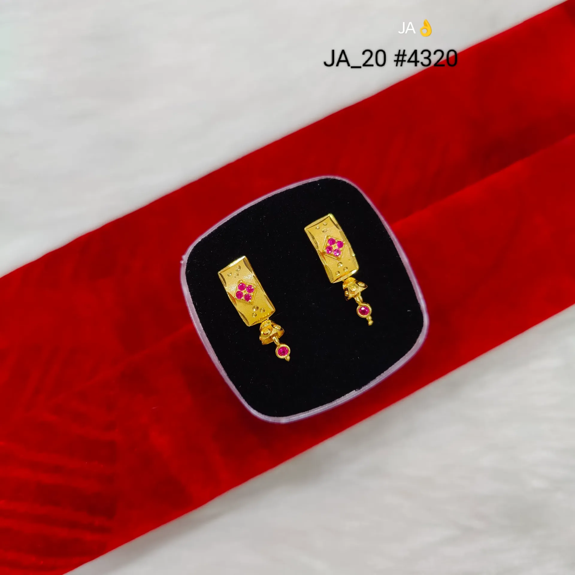 Women’s Gold Plated Ruby Drop Earrings DN-4320