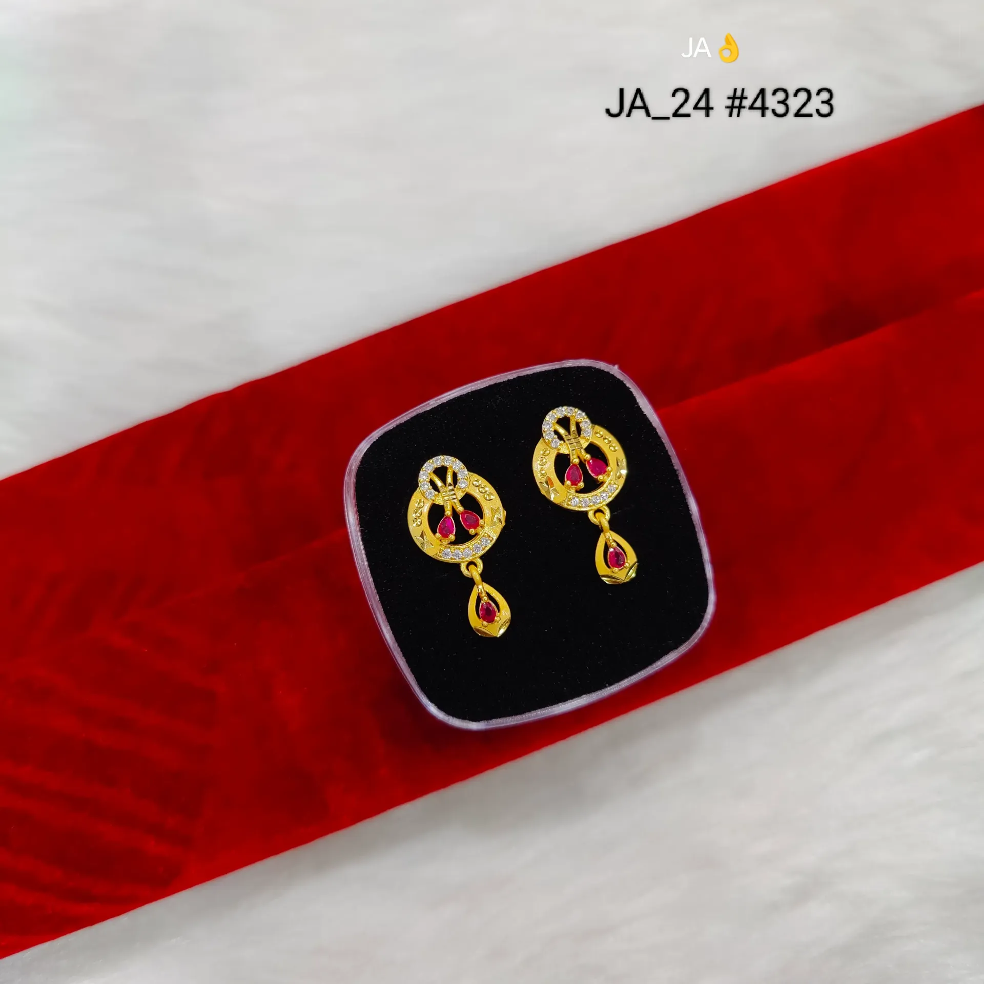Elegant Gold Plated Ruby Stone Earrings DN-4323