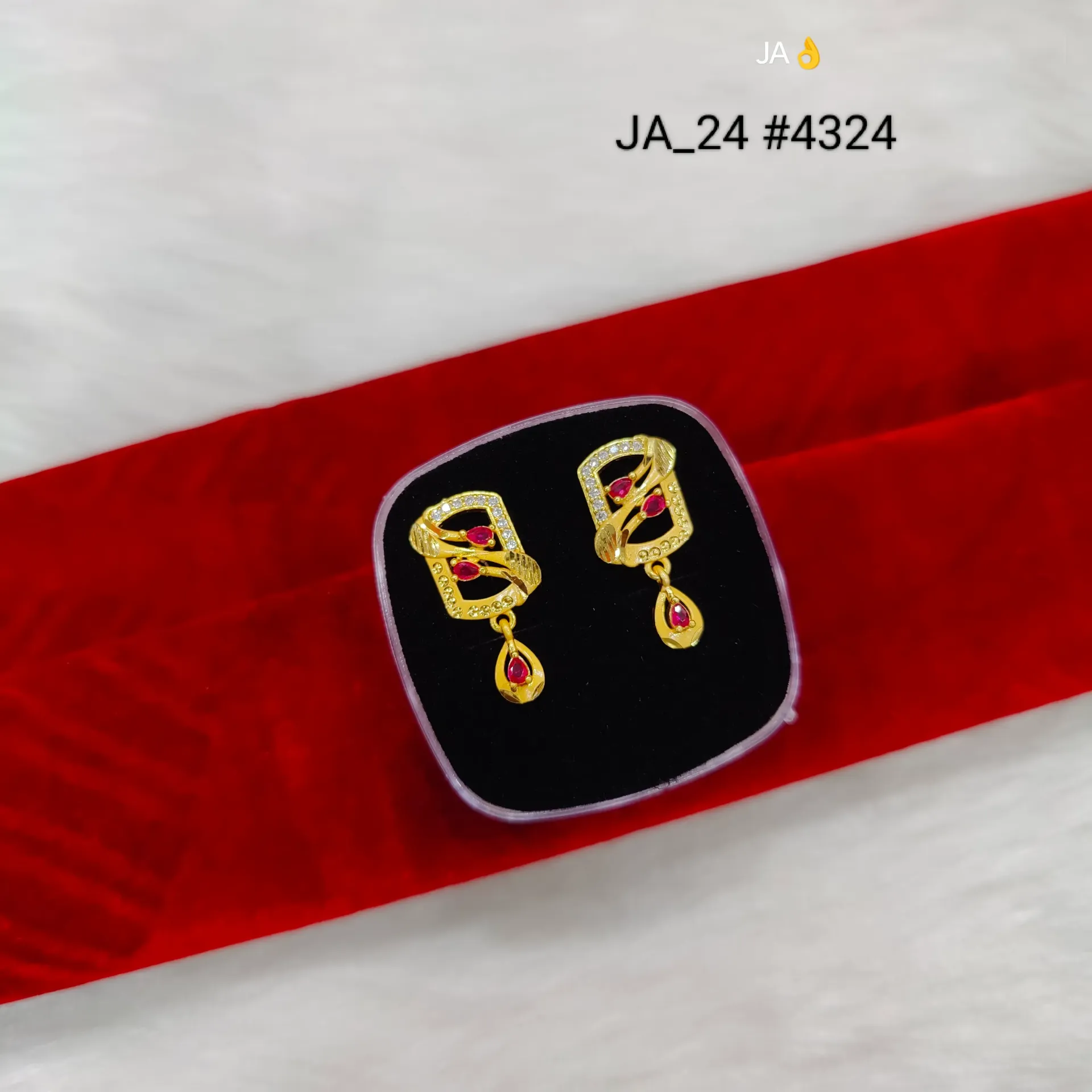 Elegant Gold Plated Ruby Stone Earrings DN-4324