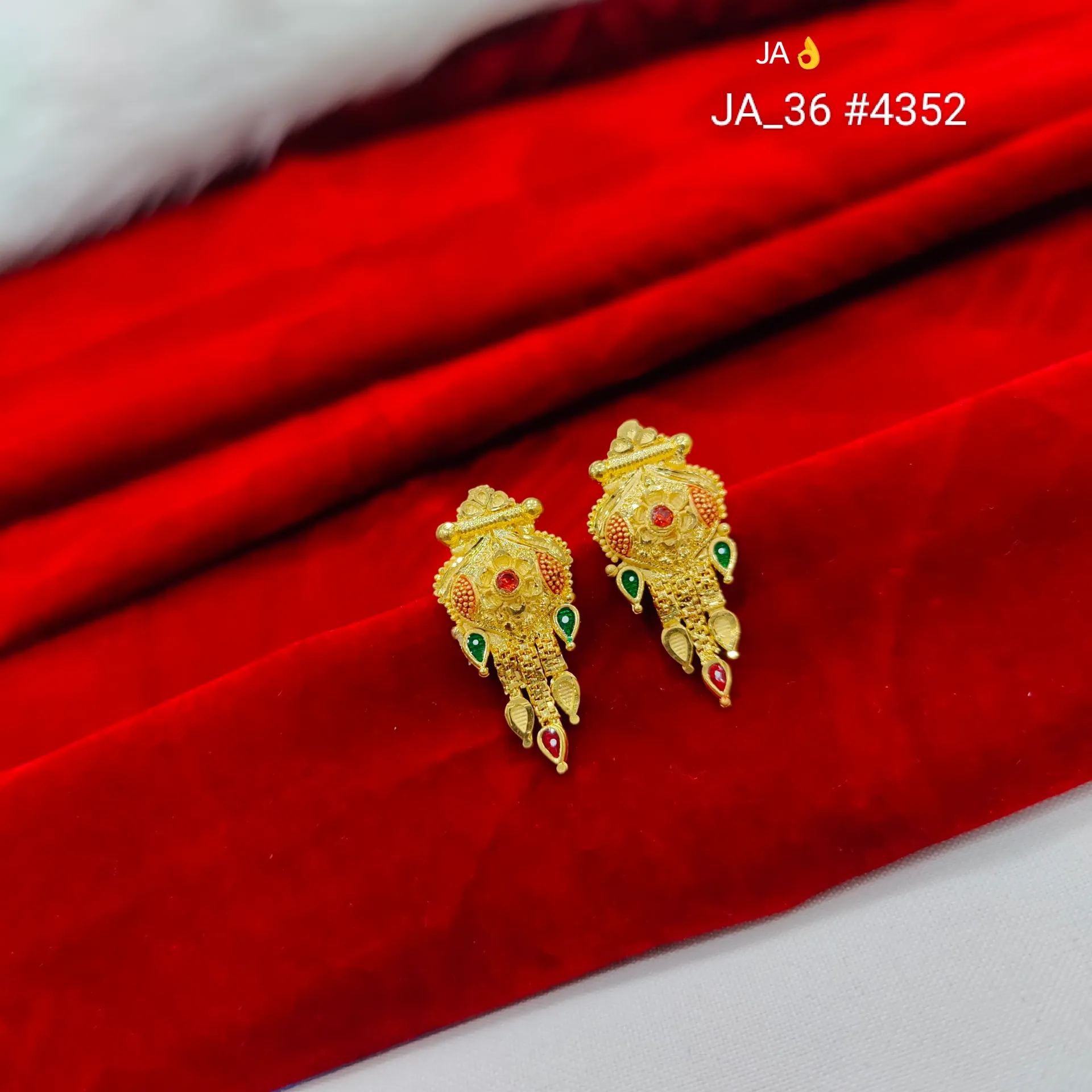Gold Tone Traditional Floral Peacock Drop Earrings DN-4352