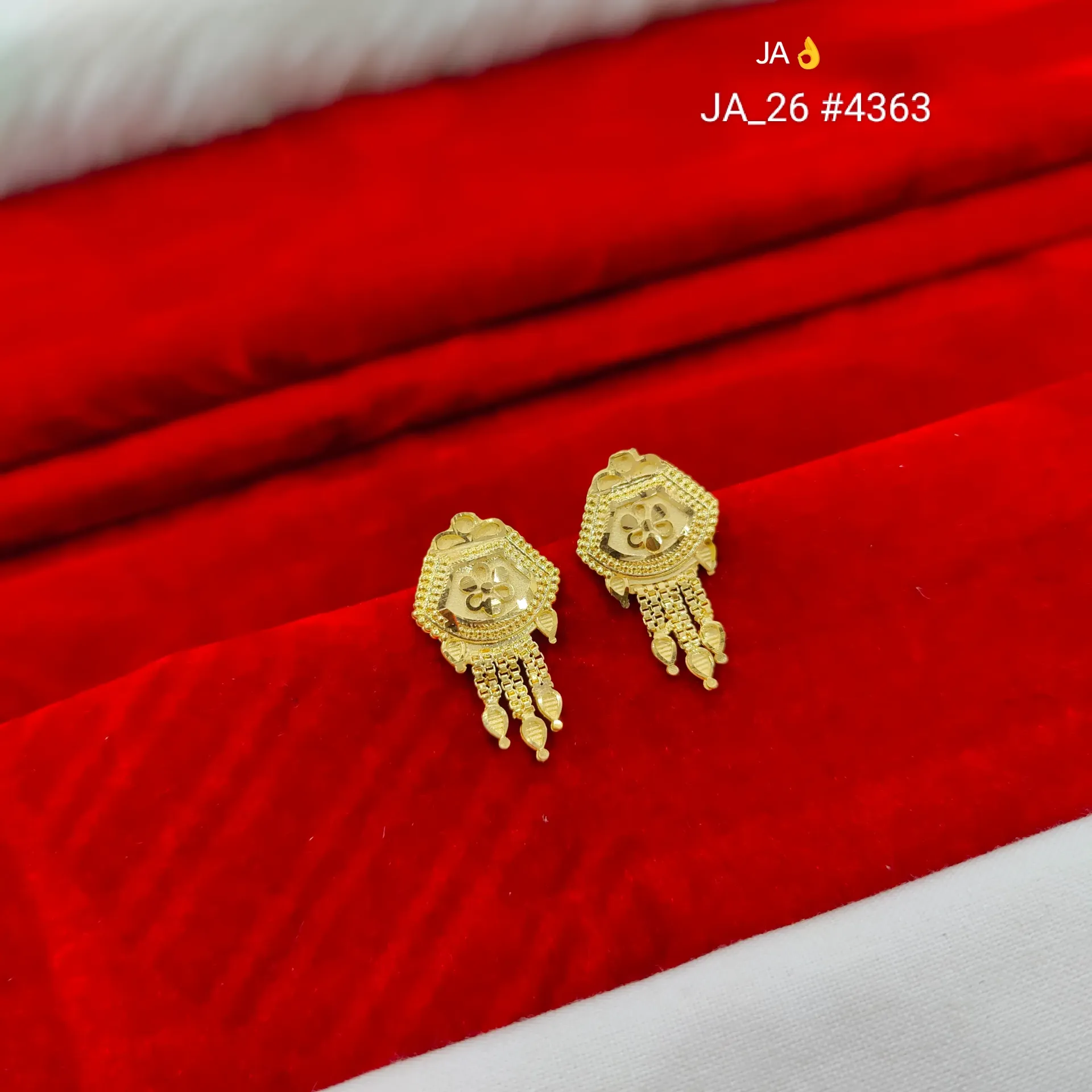 Gold Tone Floral Hexagon Drop Earrings DN-4363