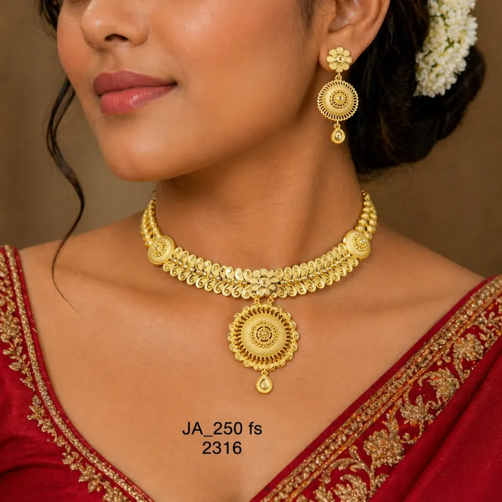 1 Gram Gold Plated Classic Temple Necklace Set DN-2316