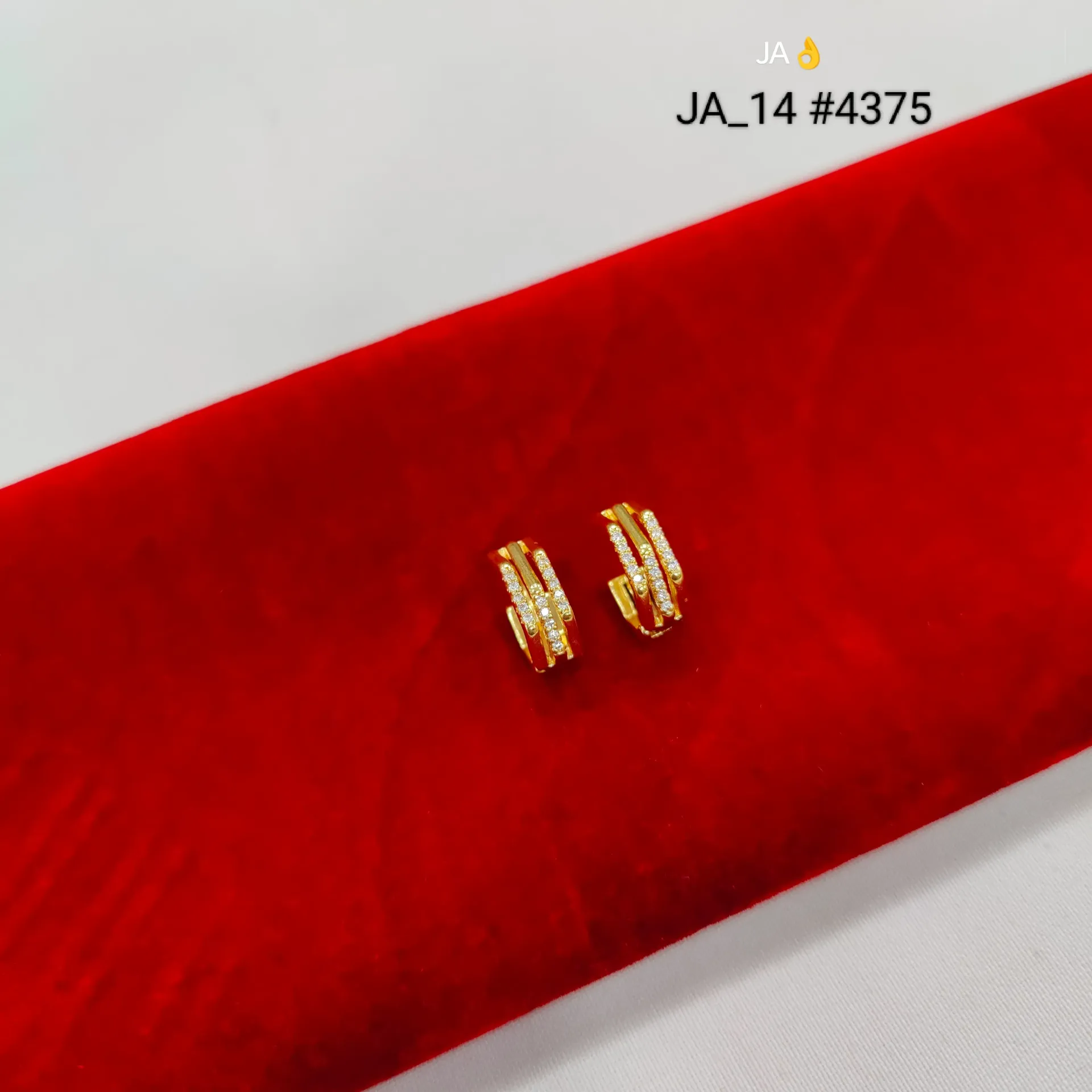 Gold Tone Triple Line Crystal Hoop Earrings DN-4375