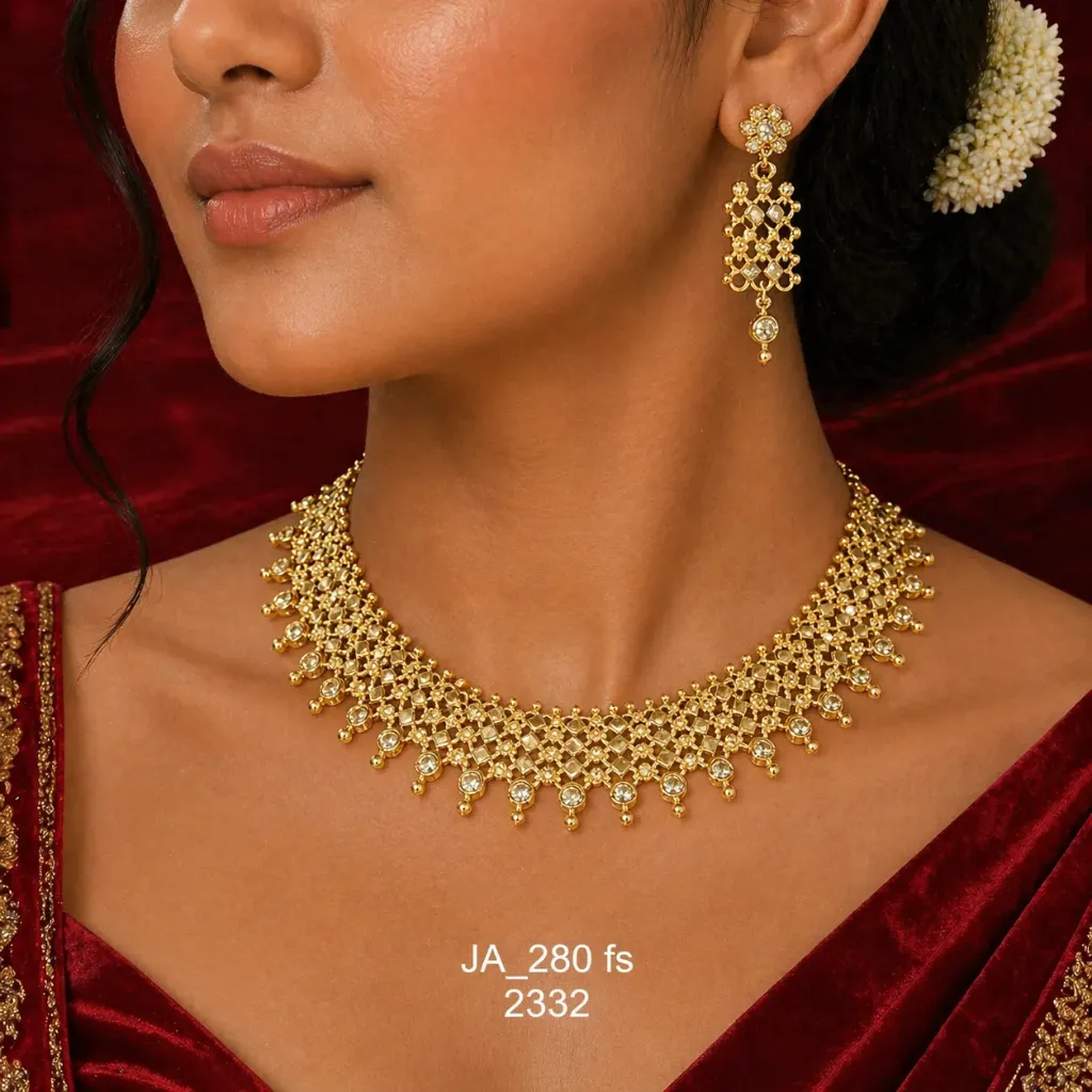 1 Gram Gold Plated Elegant Mesh Designer Necklace Set DN-2332