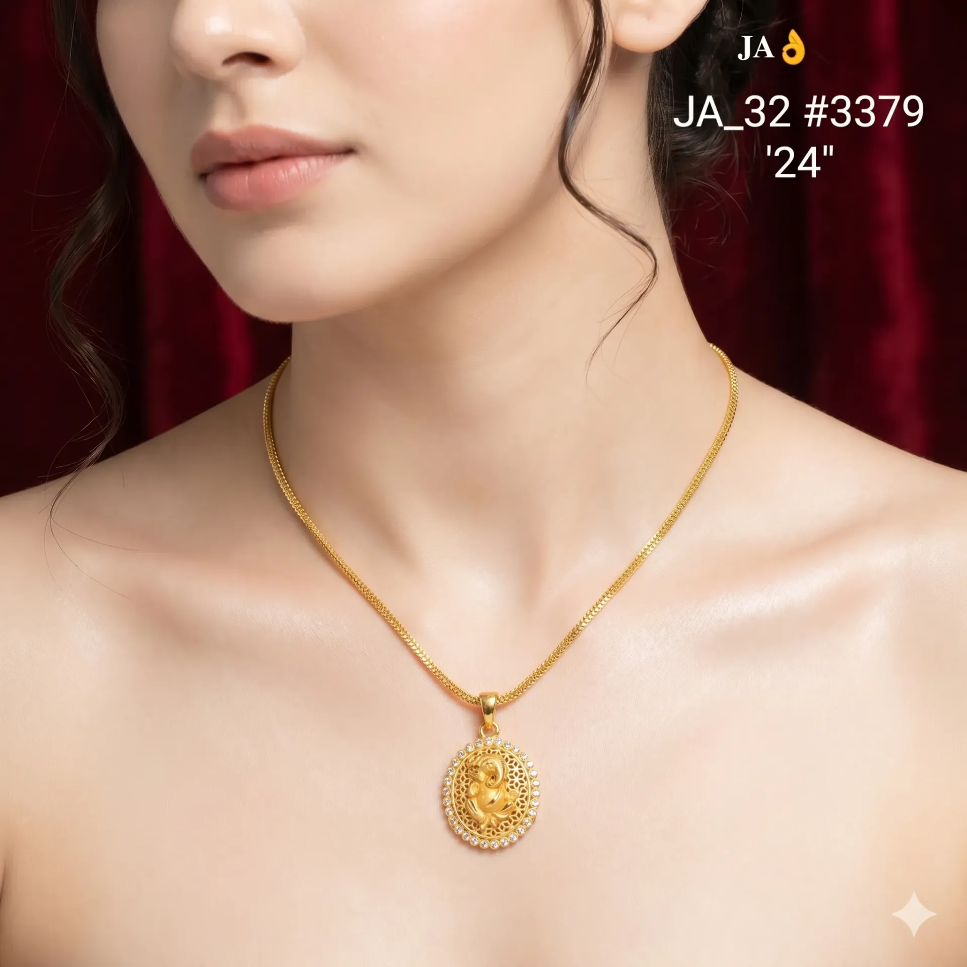 1 Gram Gold Plated Ganesha Designer Pendant Chain DN-3379