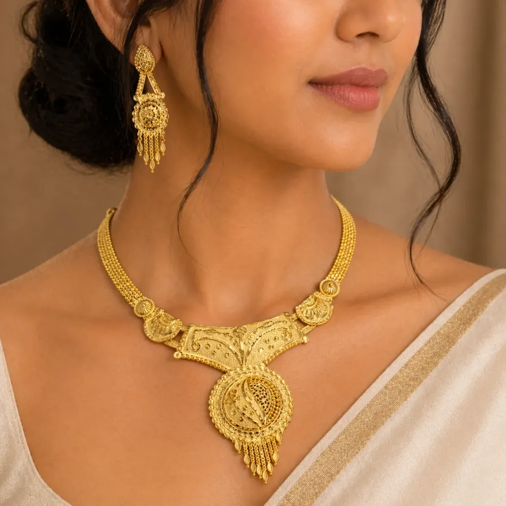 1 Gram Gold Plated Antique Peacock Pendant Necklace Set DN-2496