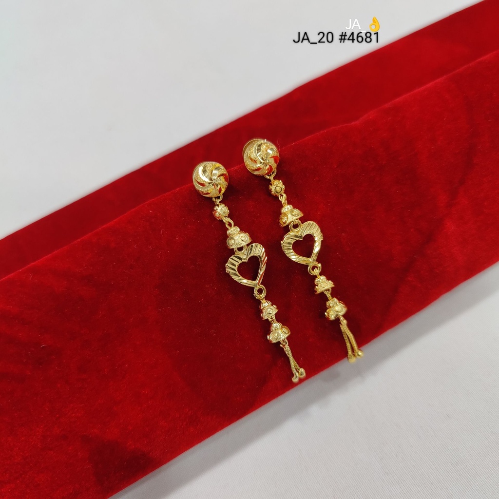 Gold Tone Heart Charm Long Drop Earrings | DN-4681