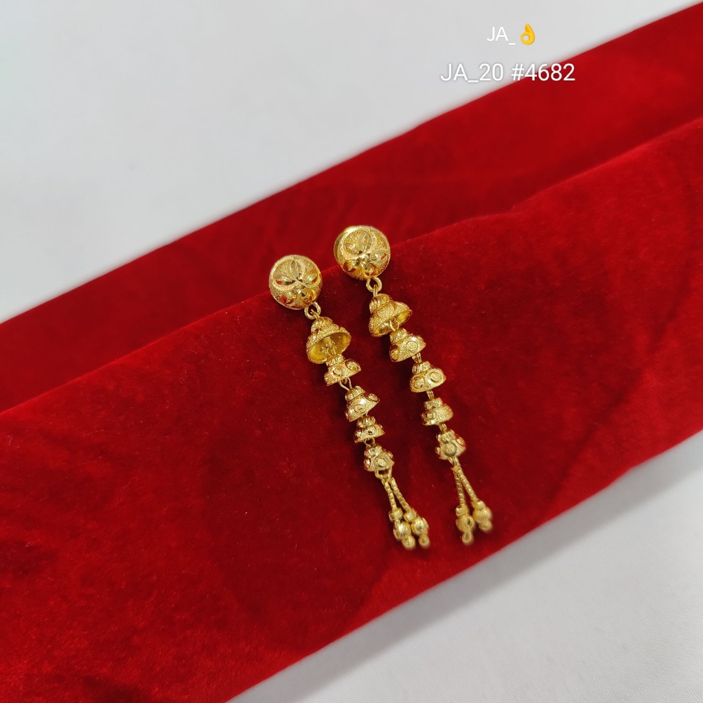 Gold Tone Floral Bell Long Drop Earrings | DN-4682