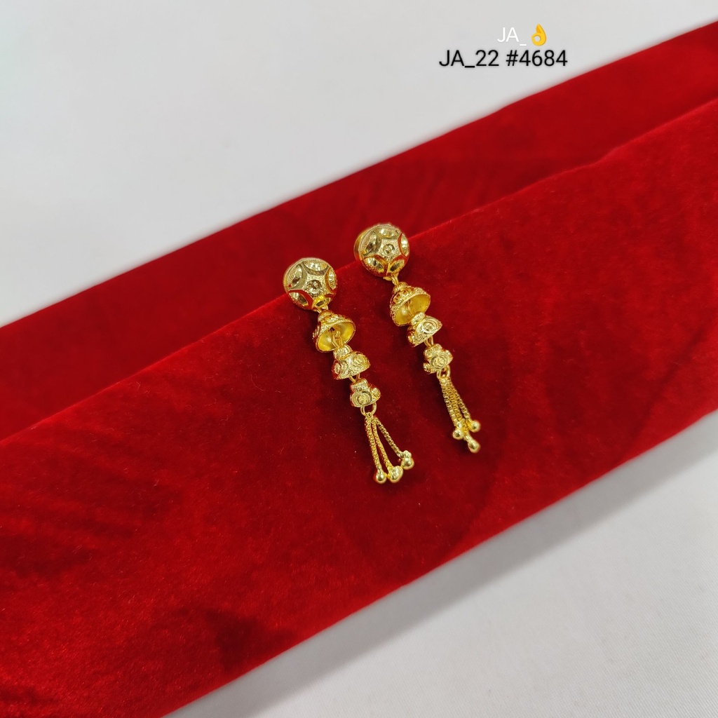 Gold Tone Floral Bell Drop Earrings with Chain Tassels DN-4684
