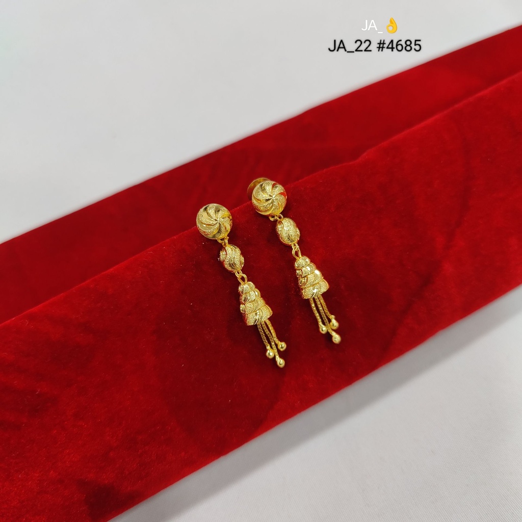 Gold Tone Textured Floral Drop Earrings with Tassel Chains DN-4685