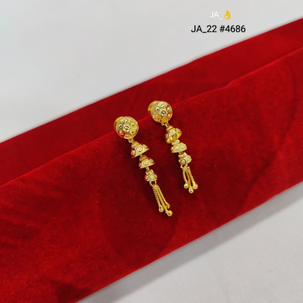 Gold Tone Floral Bell Drop Earrings with Chain Tassels DN-4686