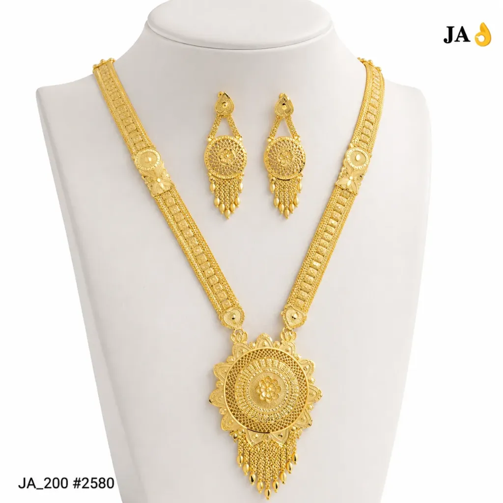1 Gram Gold Plated Royal Long Necklace Set with Chandbali Earrings DN-2580