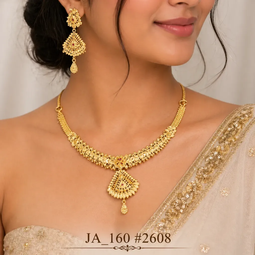 1 Gram Gold Plated Necklace Set with Earrings DN-2608
