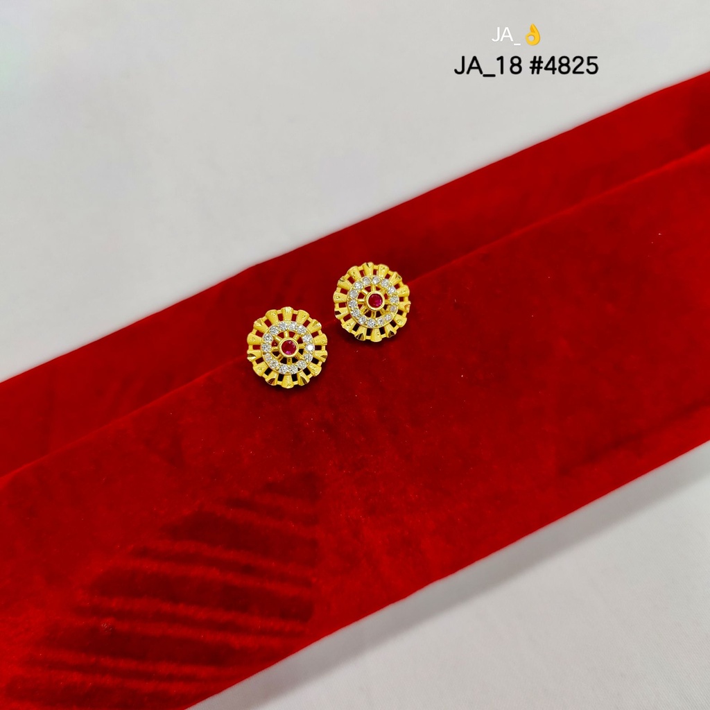 1gram Gold Plated Round Red Stone Stud Earrings DN-4825
