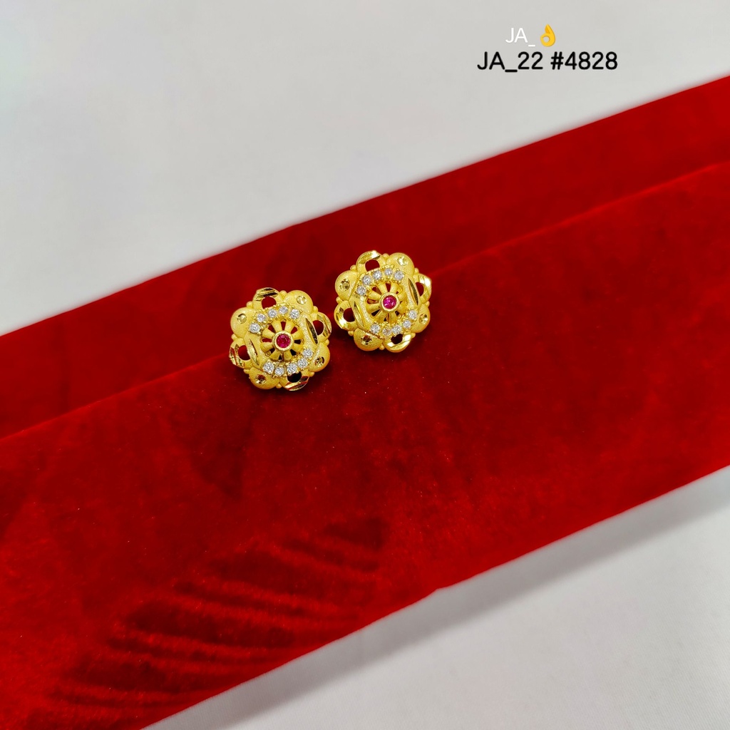 1 gram Gold Plated Floral Red Stone Stud Earrings DN-4828