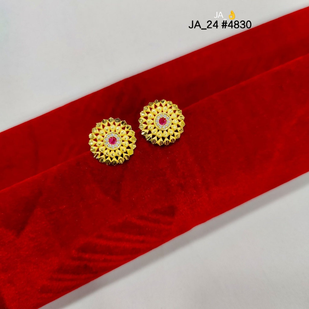 1gram Gold Plated Floral Red Stone Stud Earrings DN-4830