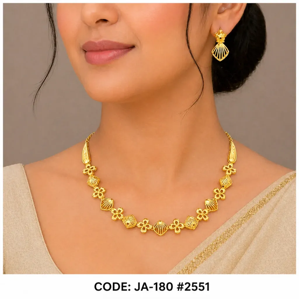 1 Gram Gold Plated Floral Shell Design Necklace Set with Earrings DN-2551