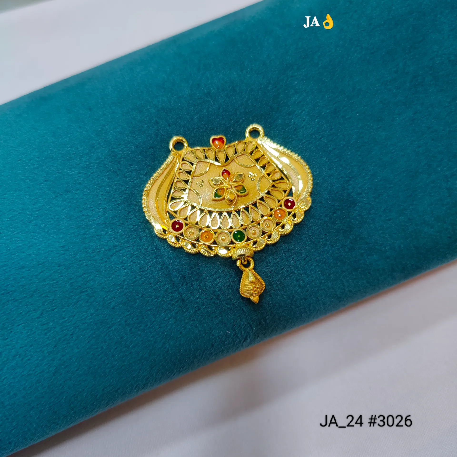 Premium Gold Plated Mangalsutra Pendant – Multicolor Stone Designer Floral DN-3026