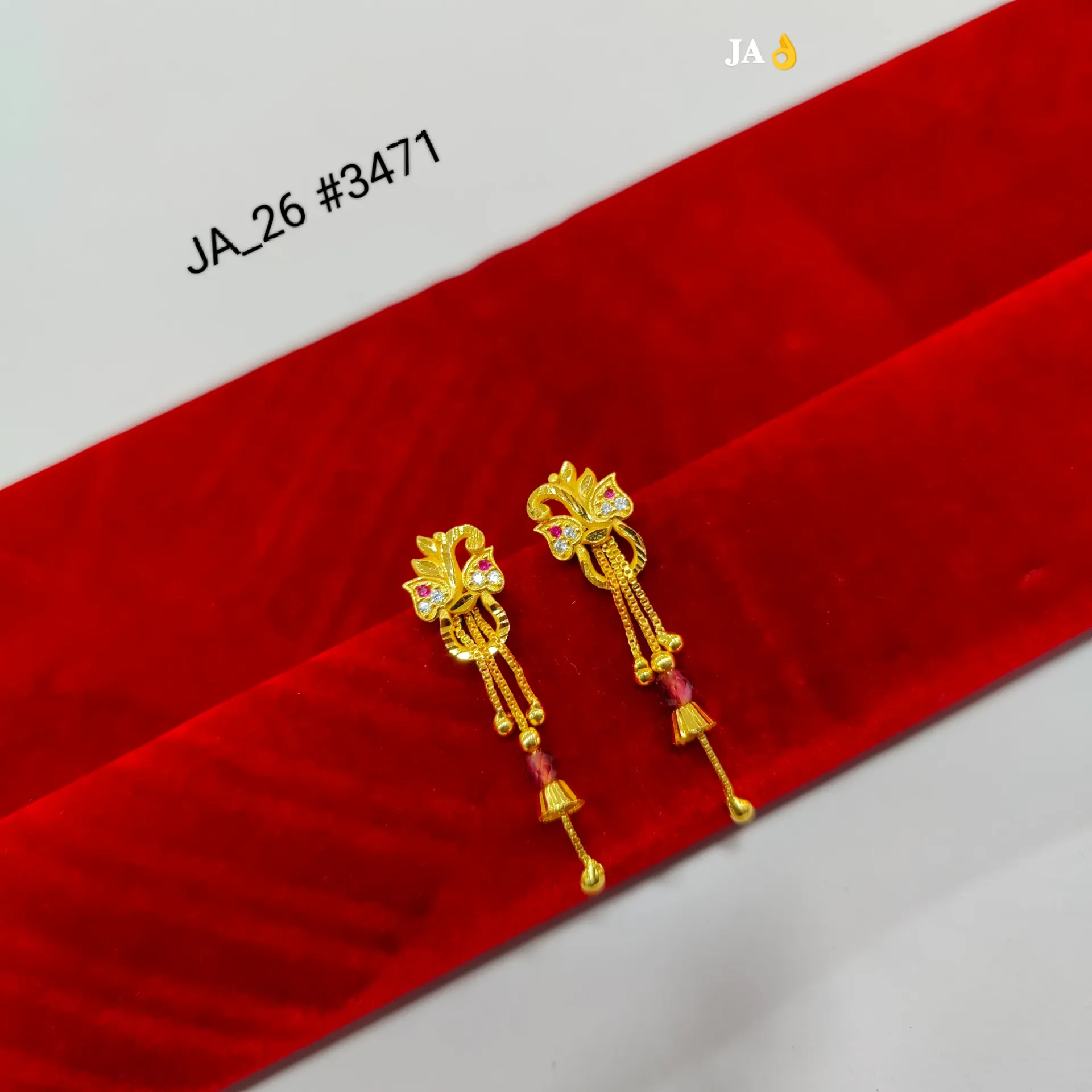 1 Gram Gold Plated Floral Stone Long Dangler Earrings DN-3471