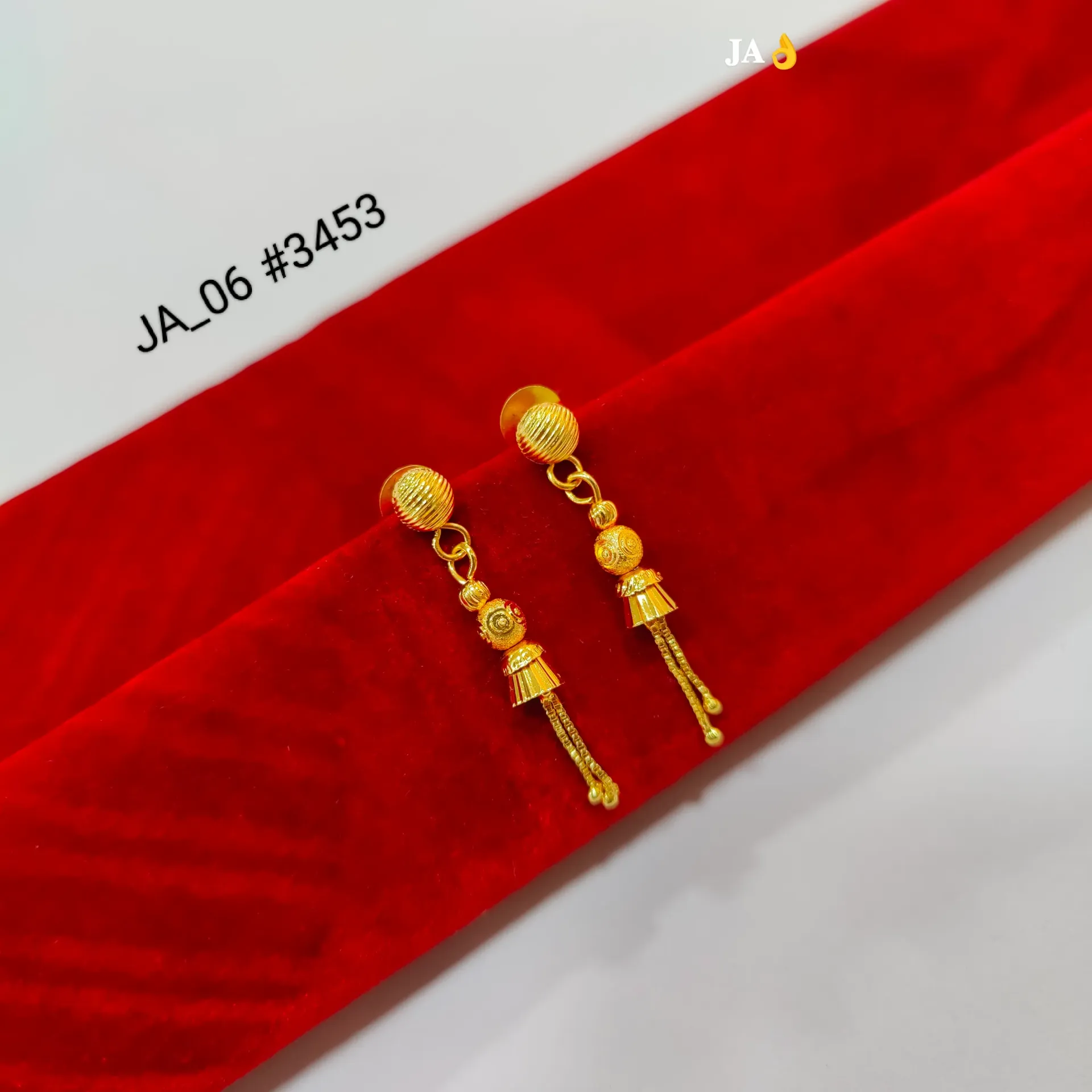 1 Gram Gold Plated Classic Beaded Chain Dangler Earrings DN-3453