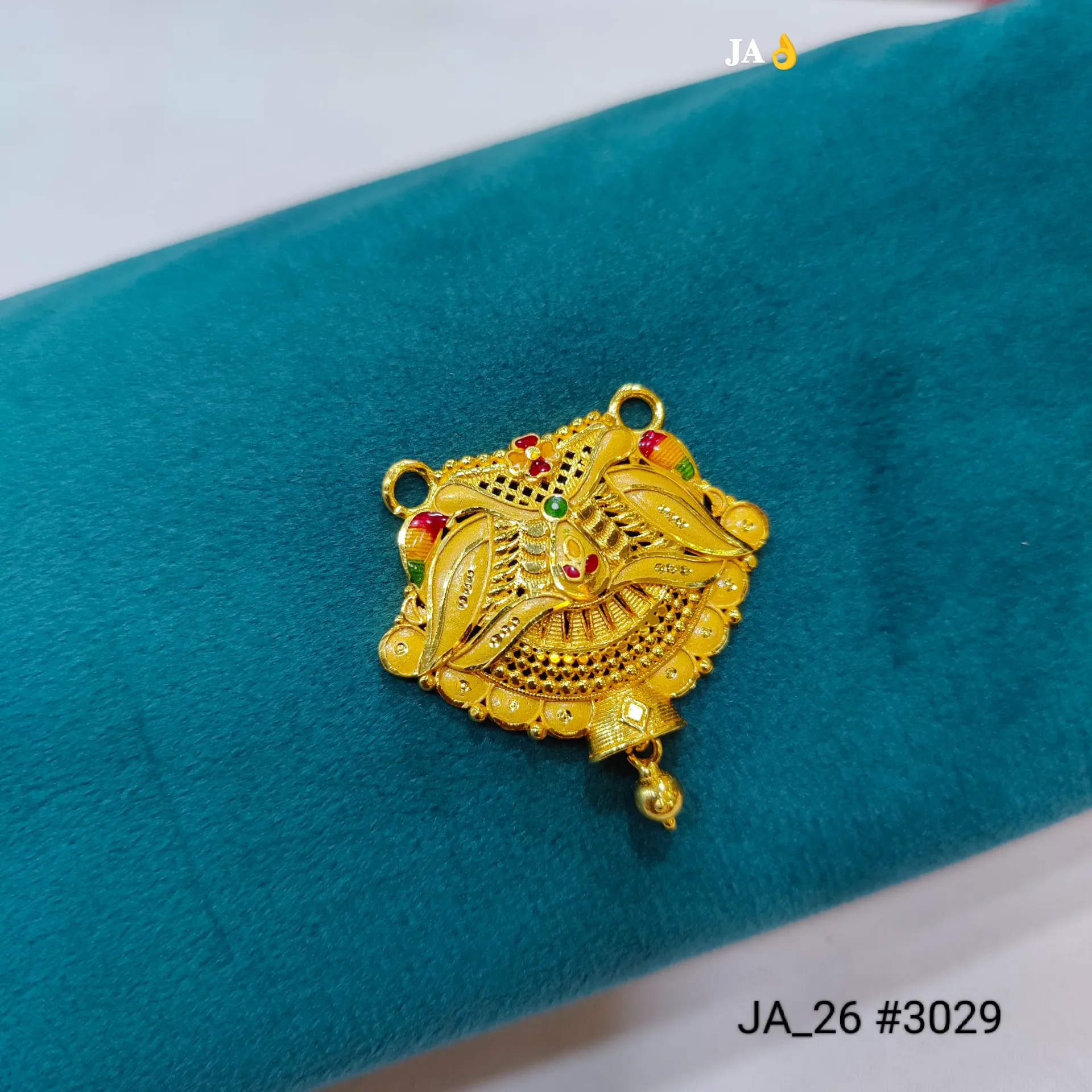 Designer Gold Plated Mangalsutra Pendant – Peacock Floral Multicolor Design DN-3029