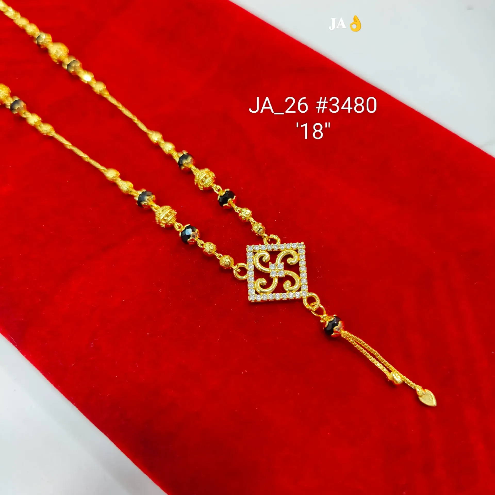 1 Gram Gold Plated Square Designer Stone Mangalsutra (18 Inch) DN-3480