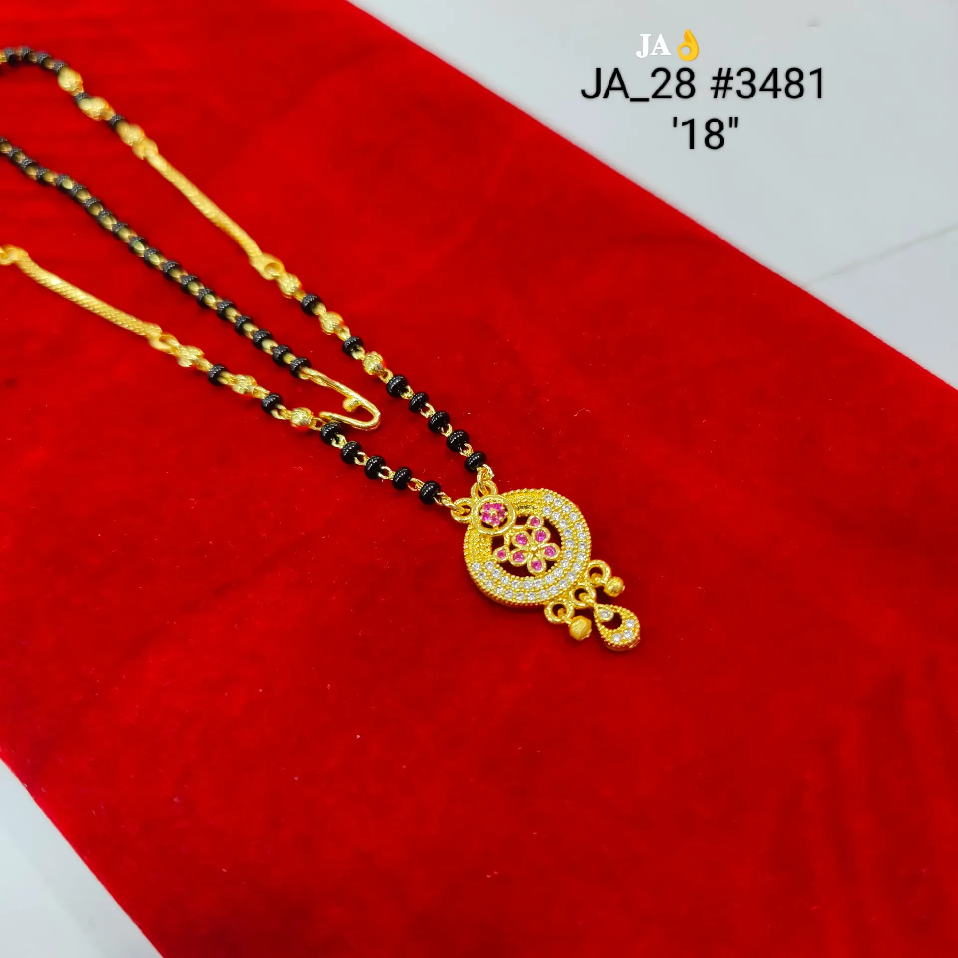 1 Gram Gold Plated Round Floral Stone Mangalsutra (18 Inch) DN-3481